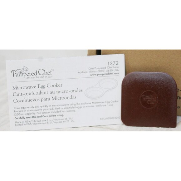 NEW The Pampered Chef Microwave Egg Cooker 1372 Stoneware Double Beige Scraper - Picture 2 of 16